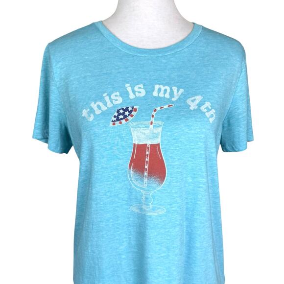 Lucky Brand This is My Fourth Sky Blue Soft Knit Short Sleeve Graphic July Tee - Picture 4 of 10